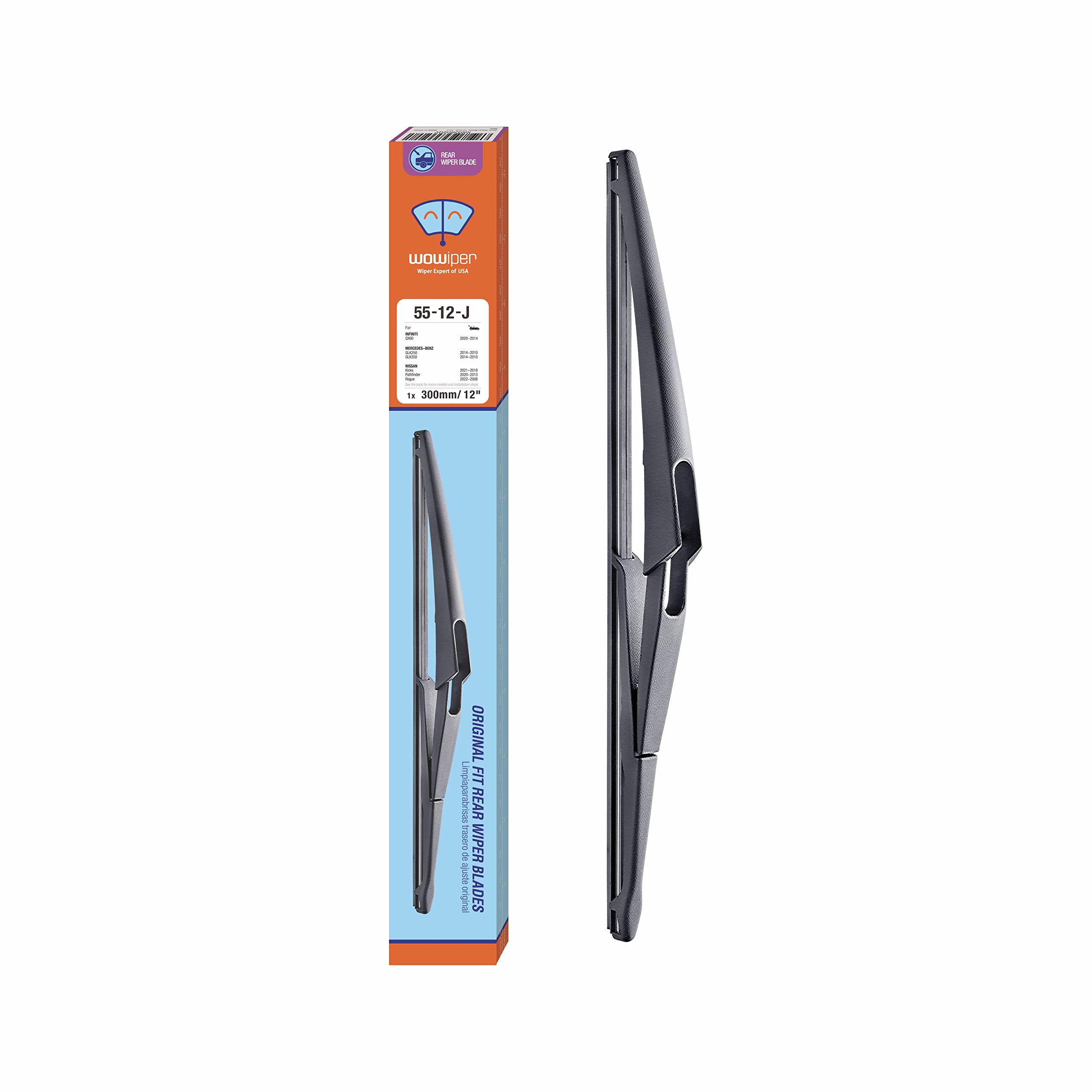 Wowiper 12 Inch (12-J) Rear Wiper Blade Replacement For Rogue 2021-2008 Juke 17-11 Kicks 20-13 Pathfinder 20-13 Qashqai 21-17 /B