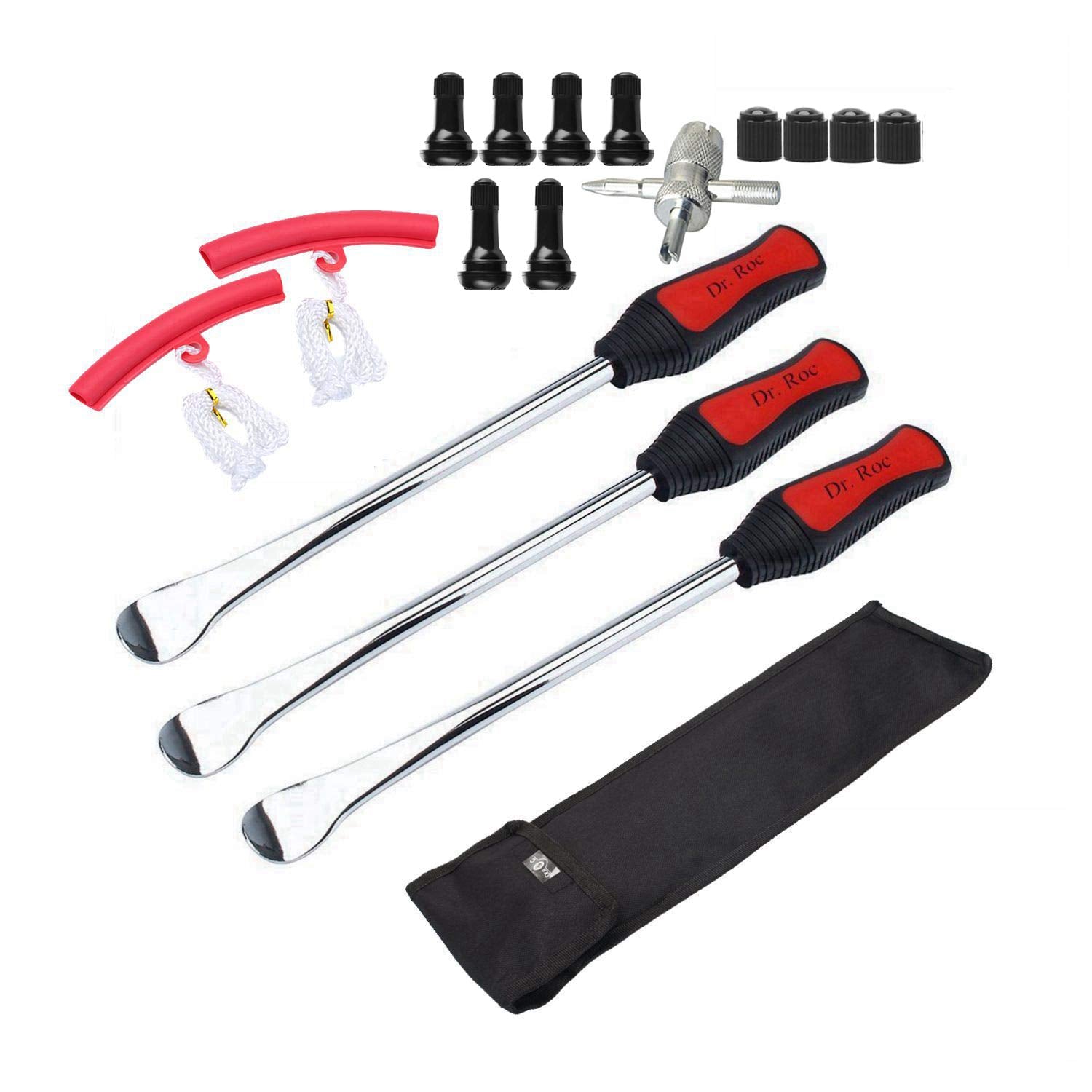 Dr.Roc Tire Spoon Lever Dirt Bike Lawn Mower Motorcycle Tire Changing Tools With Durable Bag 3 Tire Irons 2 Rim Protectors 1 Val