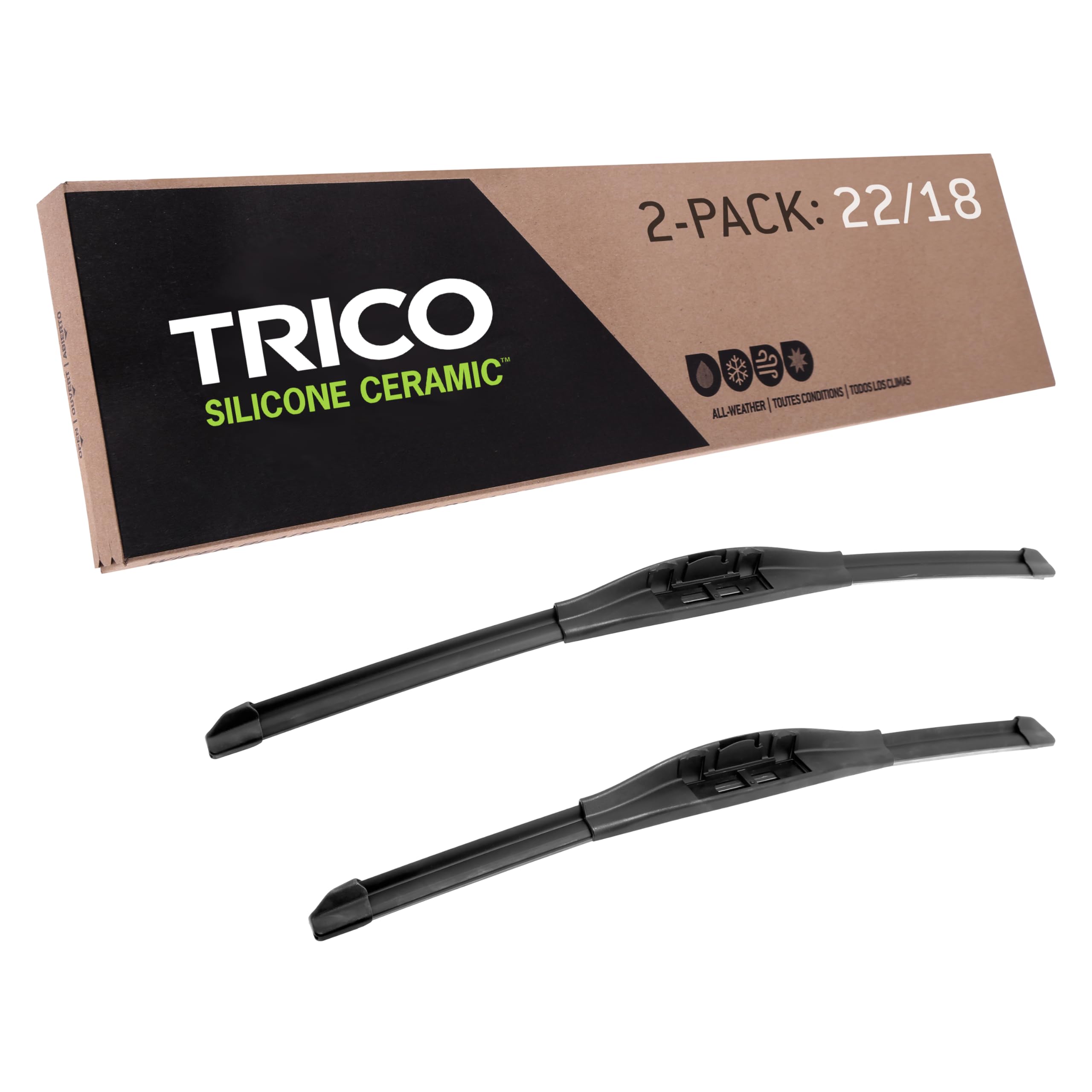 Trico Silicone Ceramic Coated 22'' + 18'' Super Premium Automotive Replacement Windshield Wiper Blades (Set Of 2), Passenger And