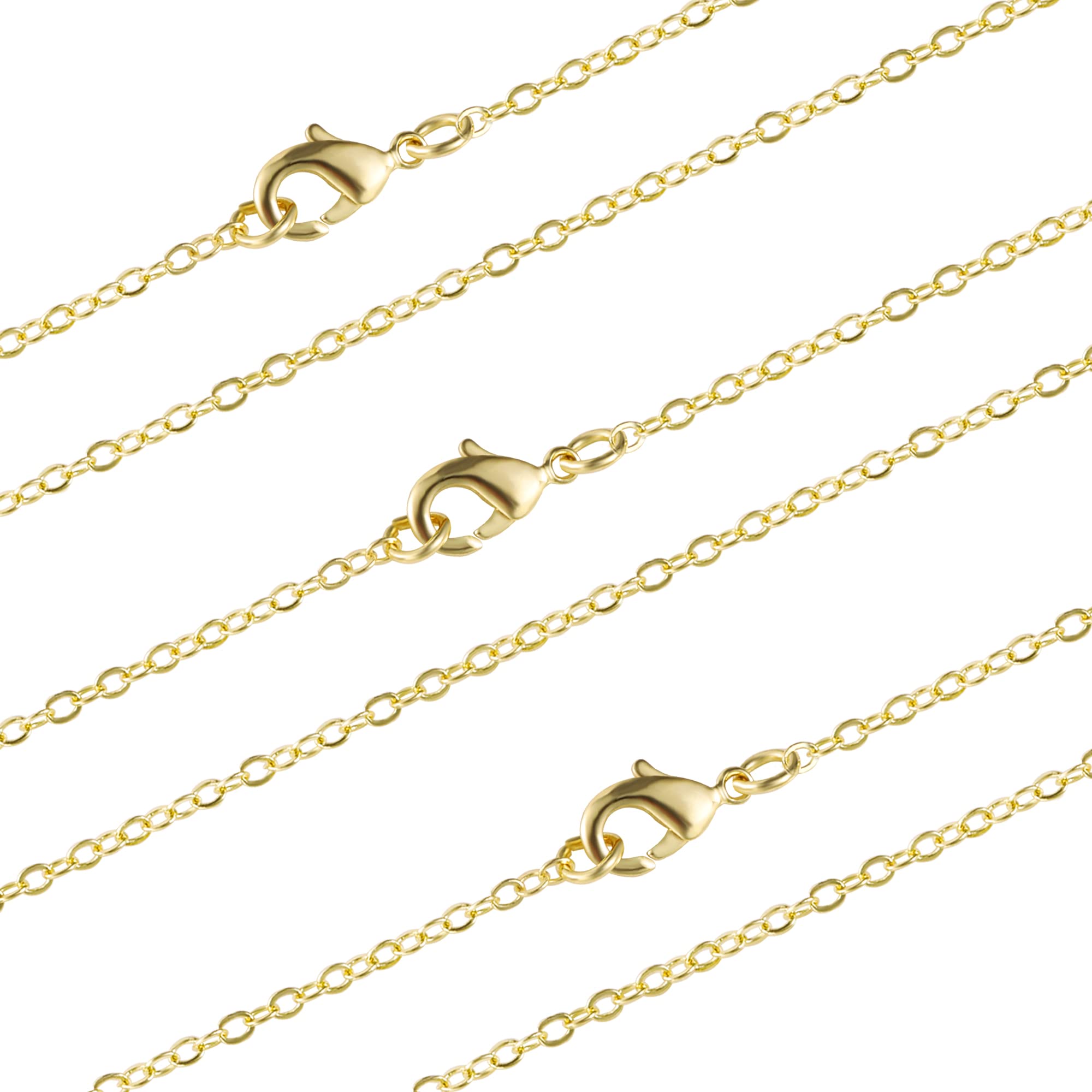 Wholesale 12 Pcs Gold Plated Brass Flat Cable Chain Finished Necklace Chains Bulk For Jewelry Making (18 Inch(15Mm))