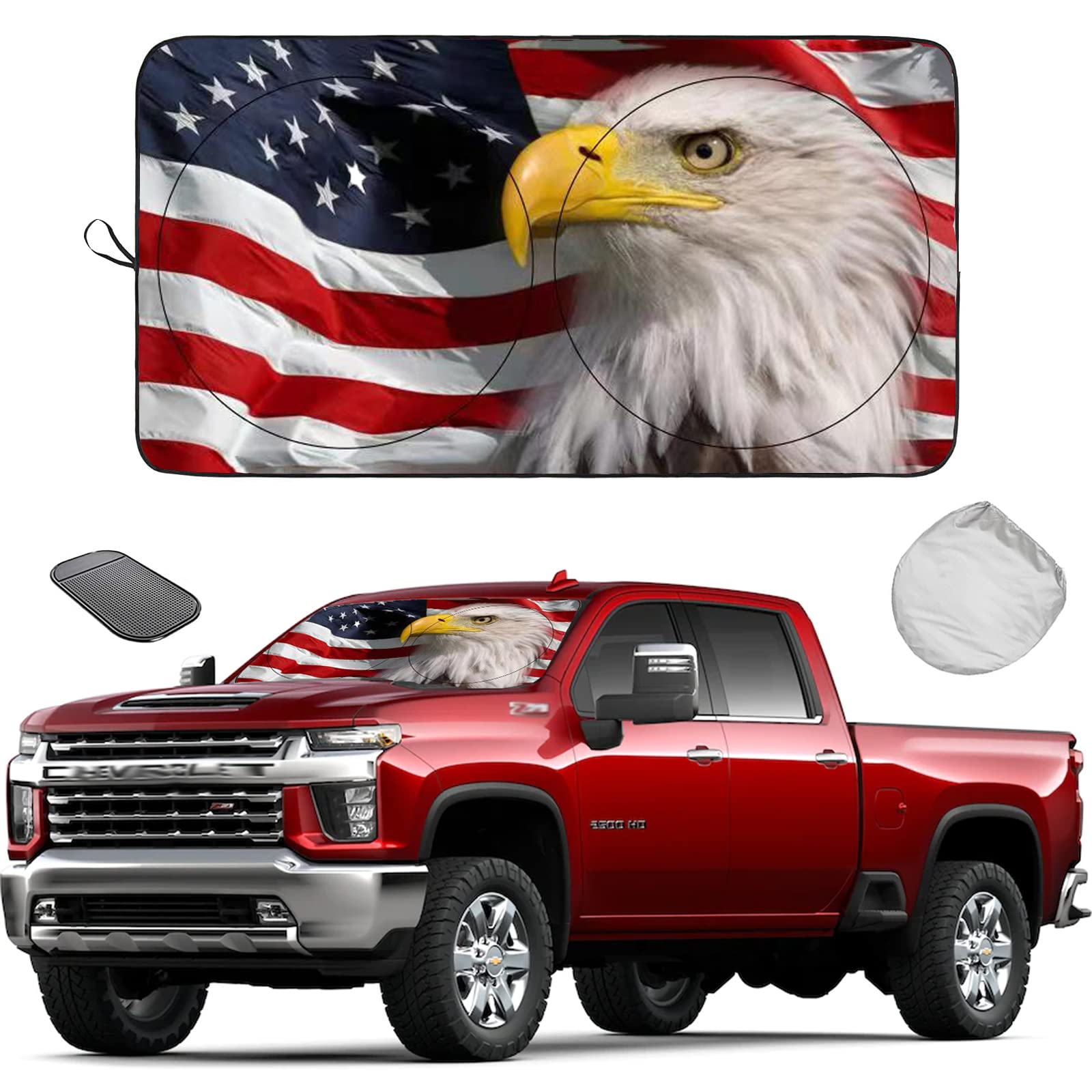 Seporud Windshield Sun Shade New American Eagle Flag Usa Patriotic Design - Folding Car Front Window Sunshade For Cars Suv Truck