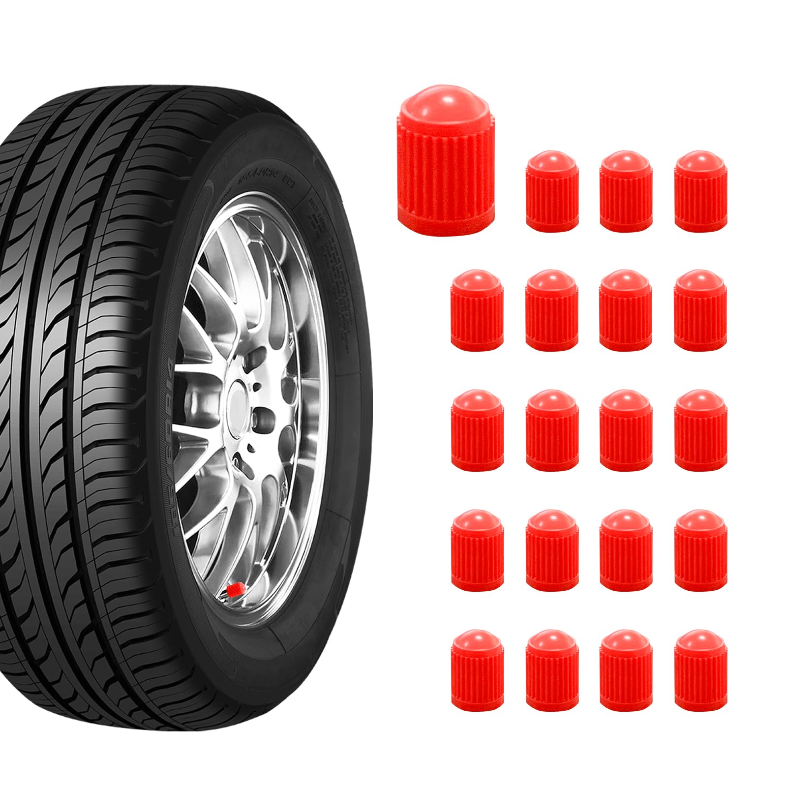 Ziciner 20 Pcs Tire Valve Stem Caps, Plastic Car Tyre Valve Cap With O Rubber Seal, Dustproof Airtight Seal Wheel Stem Covers, U