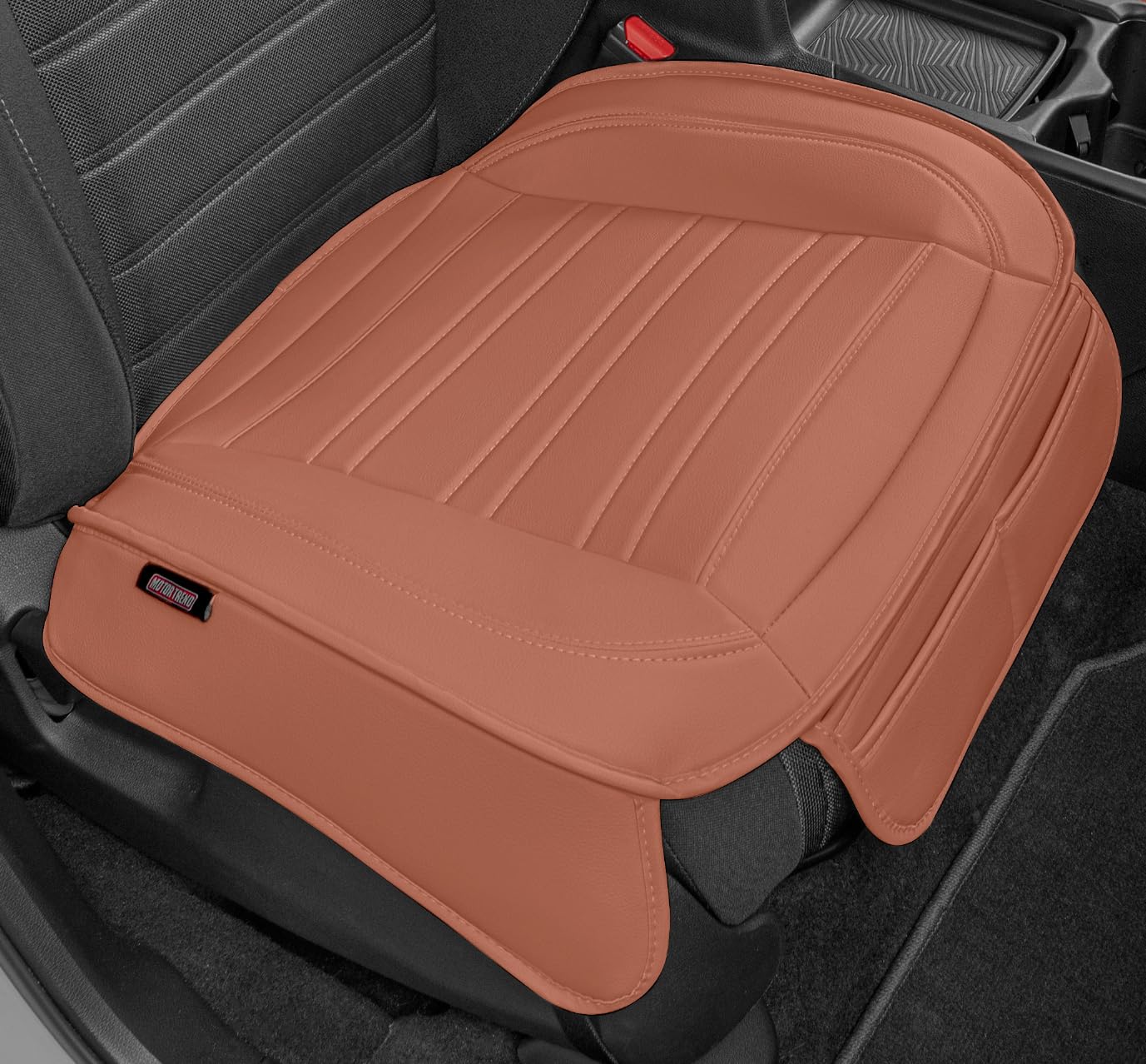 Motor Trend Seat Cover For Cars Trucks Suv, Faux Leather Brown Padded Car Seat Cover With Storage Pockets, Premium Interior Auto