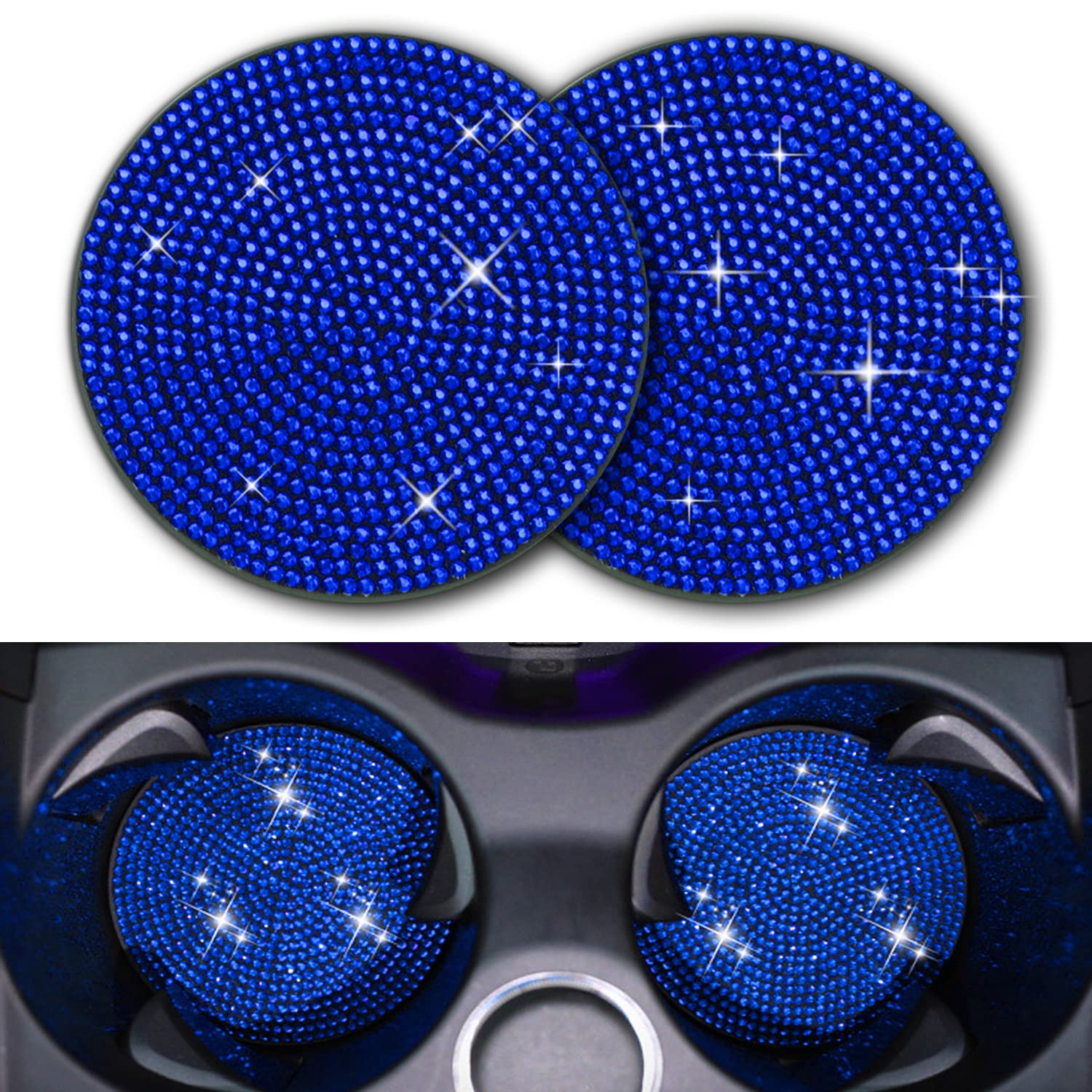 2Pcs Bling Cup Holder Insert Coaster- 2.75 Inch Silicone Anti-Slip Shockproof, Universal Fashion Car Interior Accessories For Wo