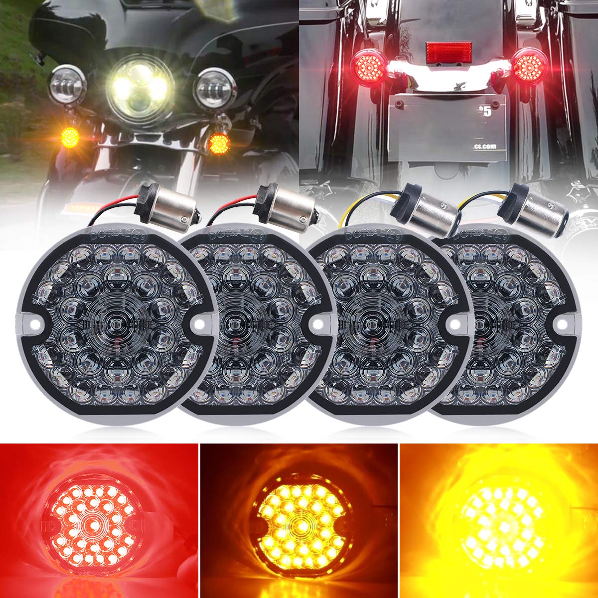 3-1/4 Inch Led Turn Signal Kit 1157 Double Base Front Turn Signal + 1156 Single Connector Rear Signals Lights Compatible With Ha