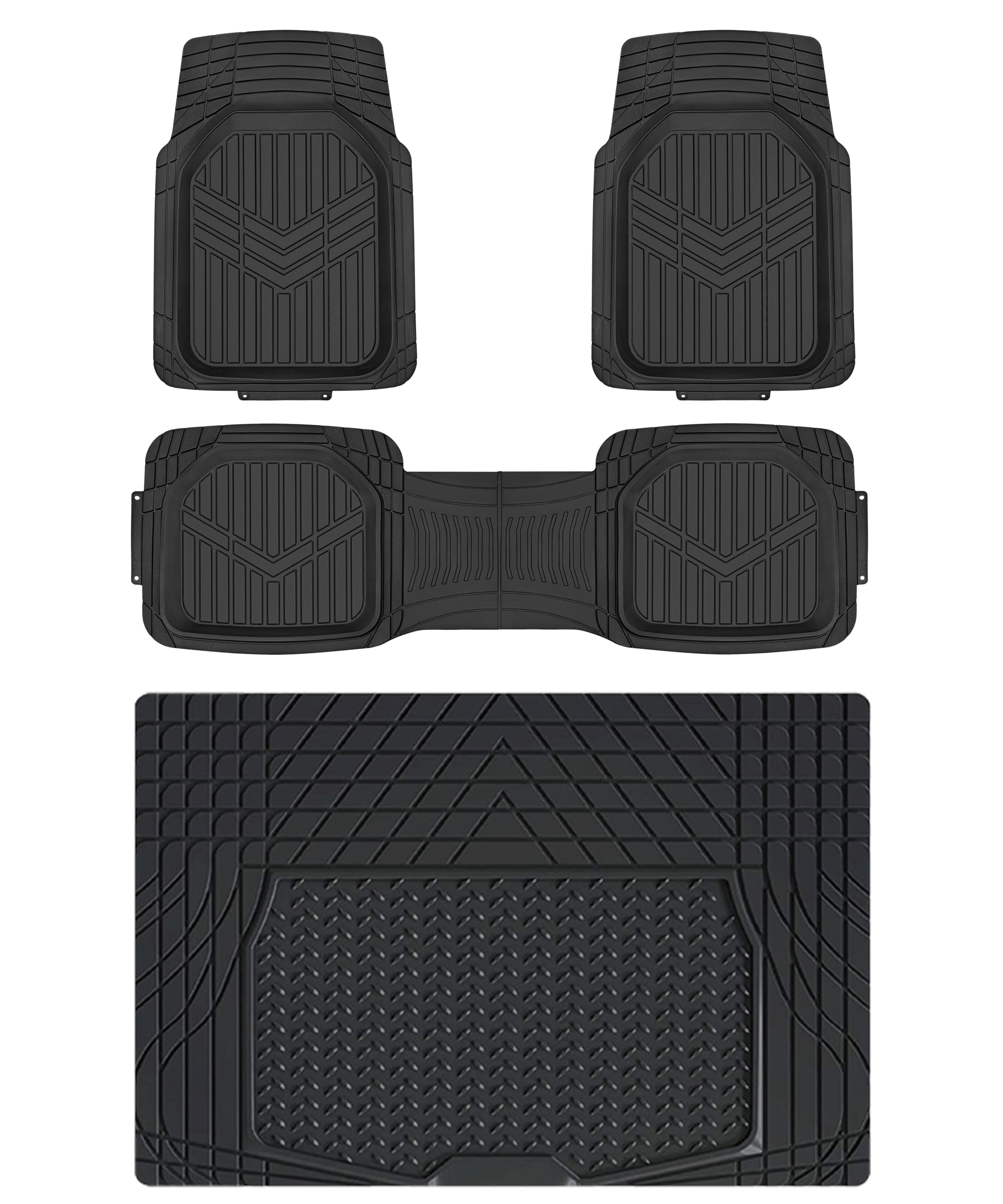 Amazon Basics 4-Piece Heavy Duty Pvc Floor Mats With Cargo Liner And Rear, Waterproof Trim To Fit Car Mats, Black