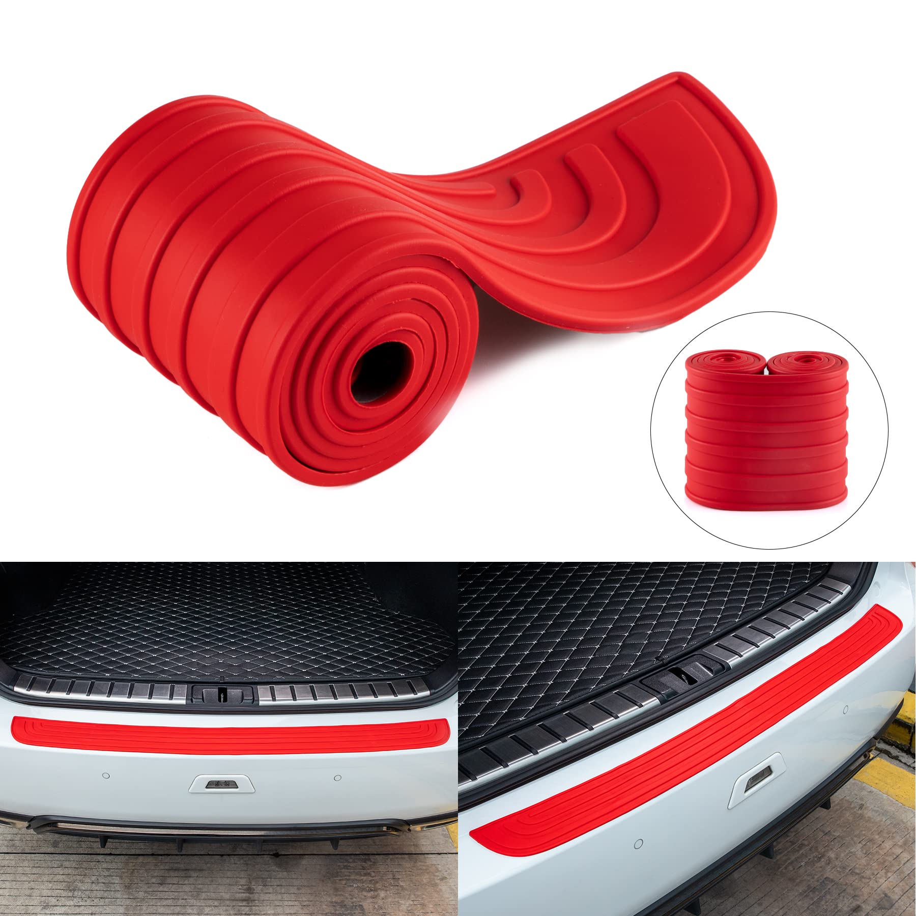 Singaro Car Rear Bumper Protector, 35.5Inch X2.75Inch Car/Suv Universal Rubber Anti-Scratch Trunk Exterior Accessories(Red)