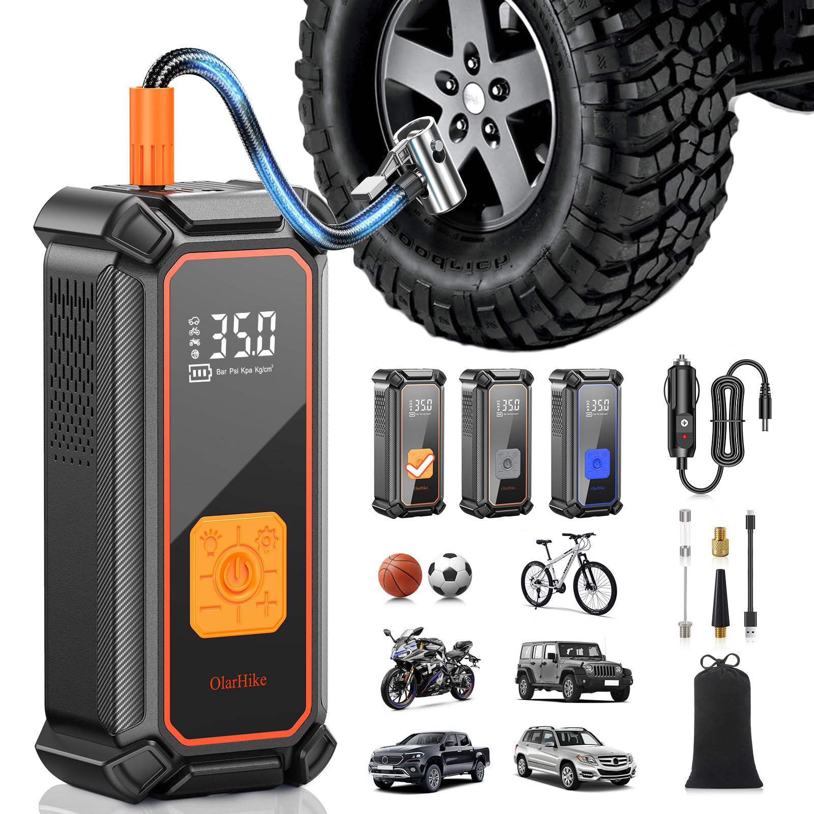 Olarhike Cordless Tire Inflator Portable Air Compressor-Dual Mode Inflation,12V Auto Air Pump For Car Tires, Bicycle, Bike, Moto