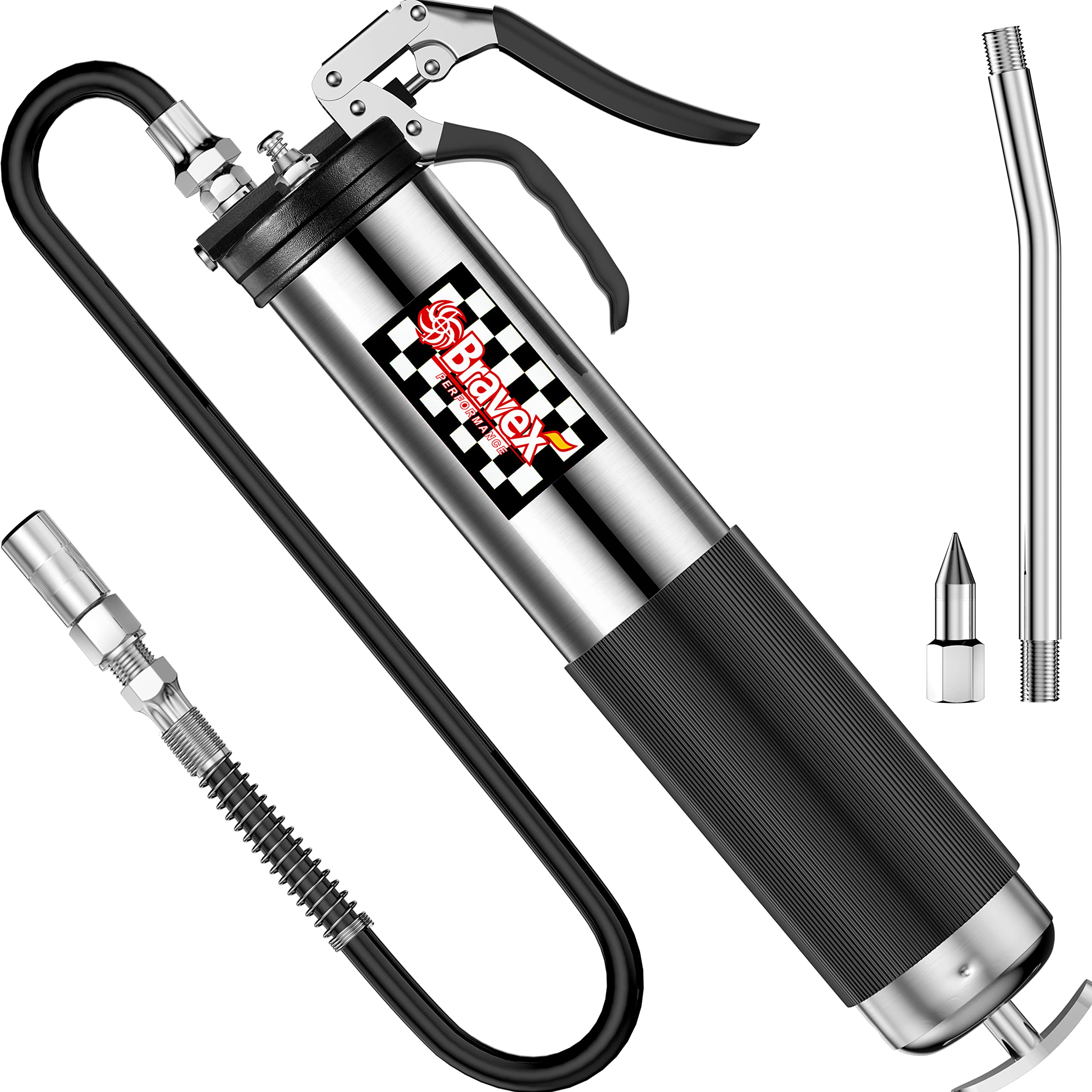 Bravex Heavy Duty Professional Pistol Grip Grease Gun 6000 Psi - 18 Inch Flex Hose