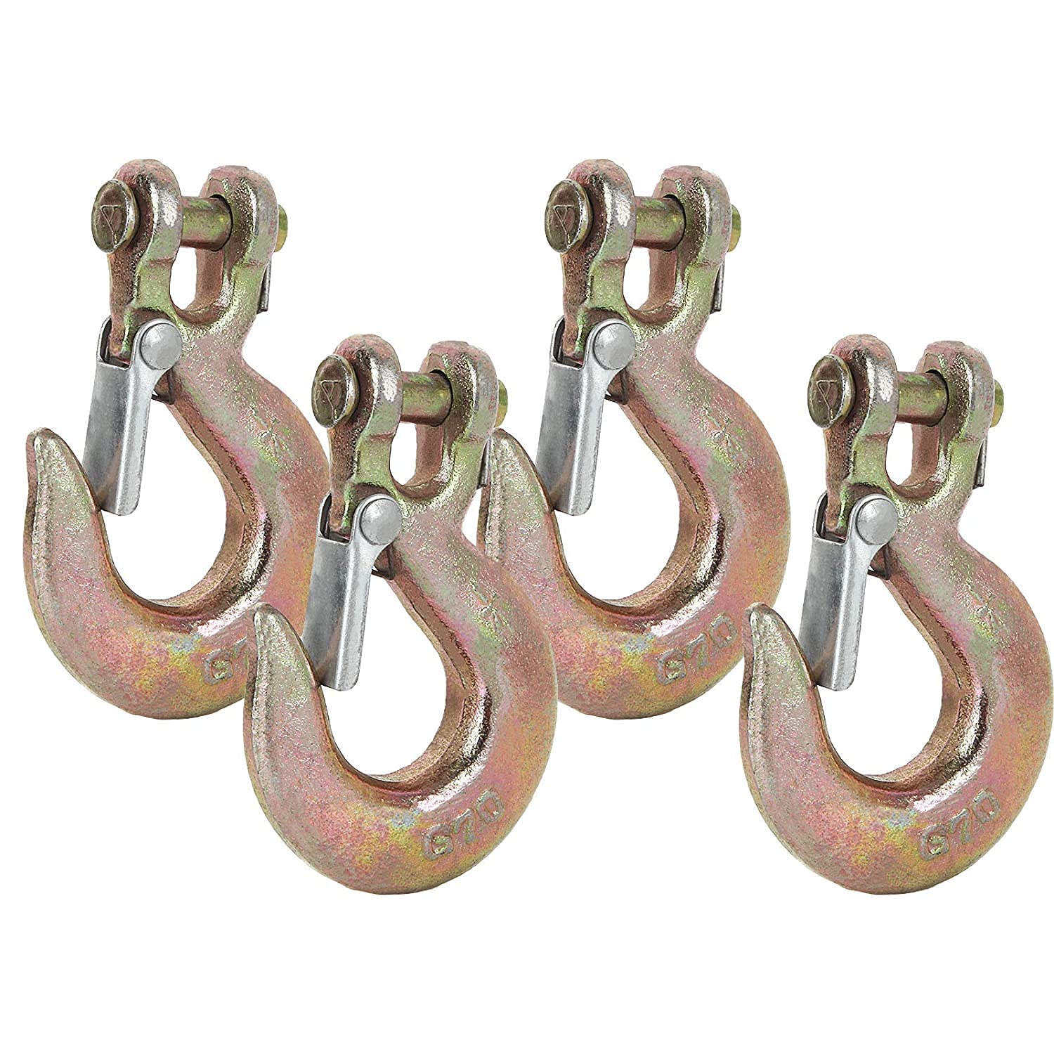 Aconnet 4Pcs 1/4 Inch Clevis Slip Hook 1/4 Inch Chain Hook With Safety Latch, G70 Heavy Duty Forged Steel Towing Winch Hook 7800