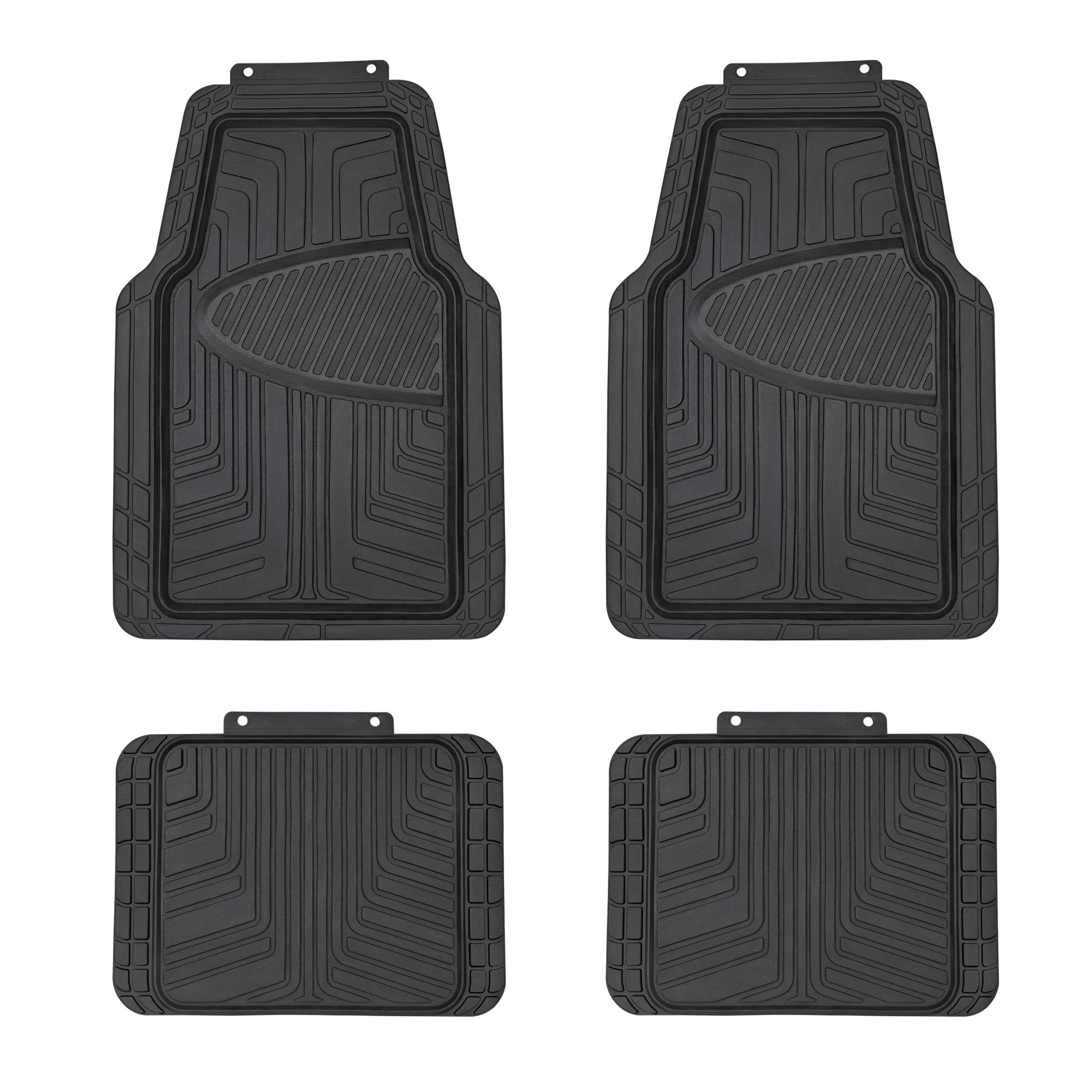 Amazon Basics 4-Piece Premium Rubber Floor Mat For Cars, Suvs And Trucks, All Weather Protection, Universal Trim To Fit, Black