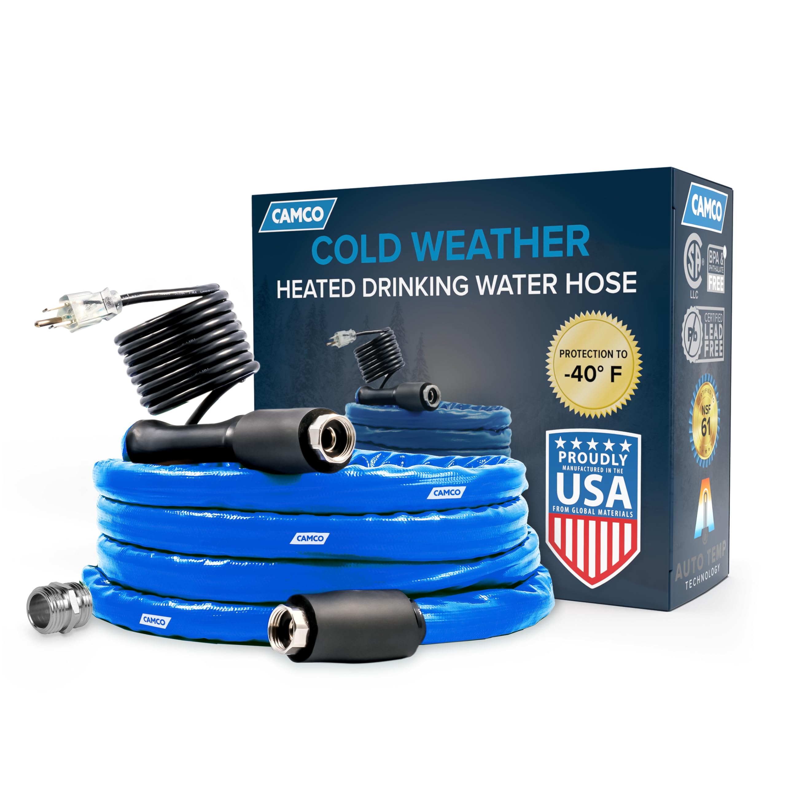 Camco 12-Ft Heated Water Hose For Rv - Water Line Freeze Protection Down To -40F/C - Features Energy-Saving Thermostat & Include