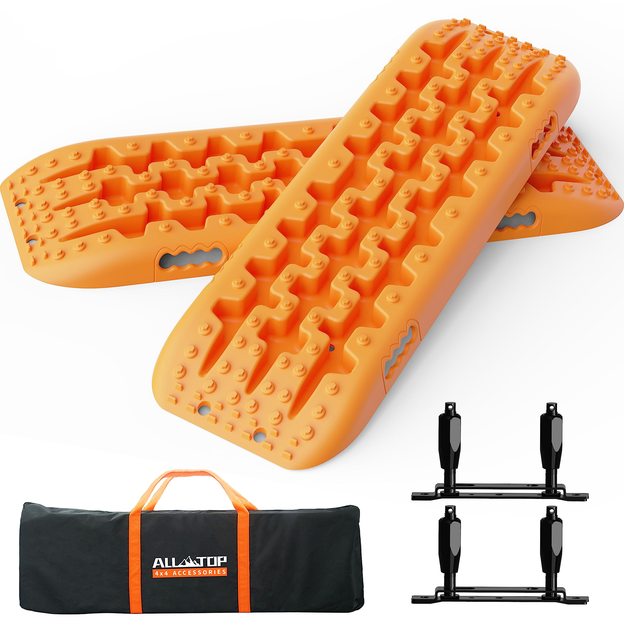 All-Top Recovery Traction Boards, 2Pcs & Carry Bag & Mounting Kit, Reinforced Off Road Bendable Tire Friction Tracks (3Rd Gen, O