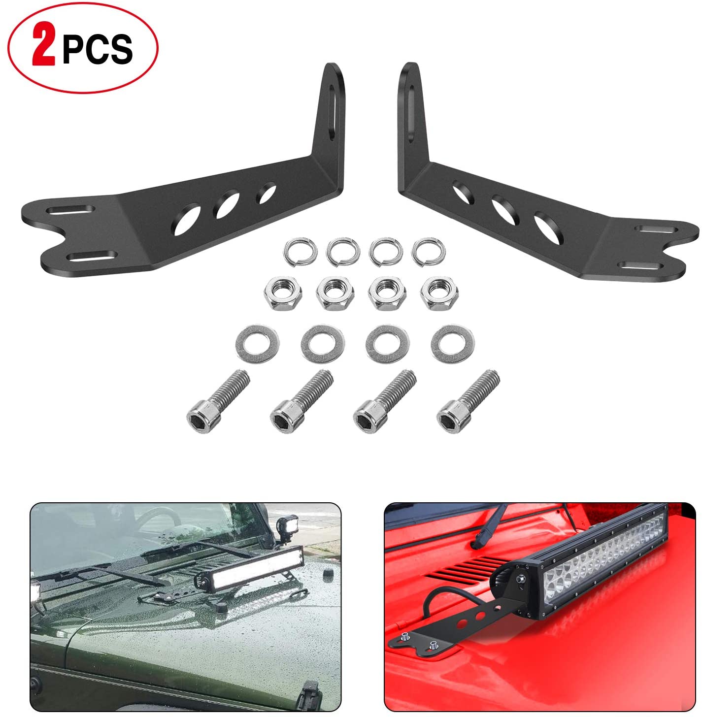 2Pcs Hood Mounting Brackets For 20 Led Light Bar On Jeep Wrangler Jk 2007-2016